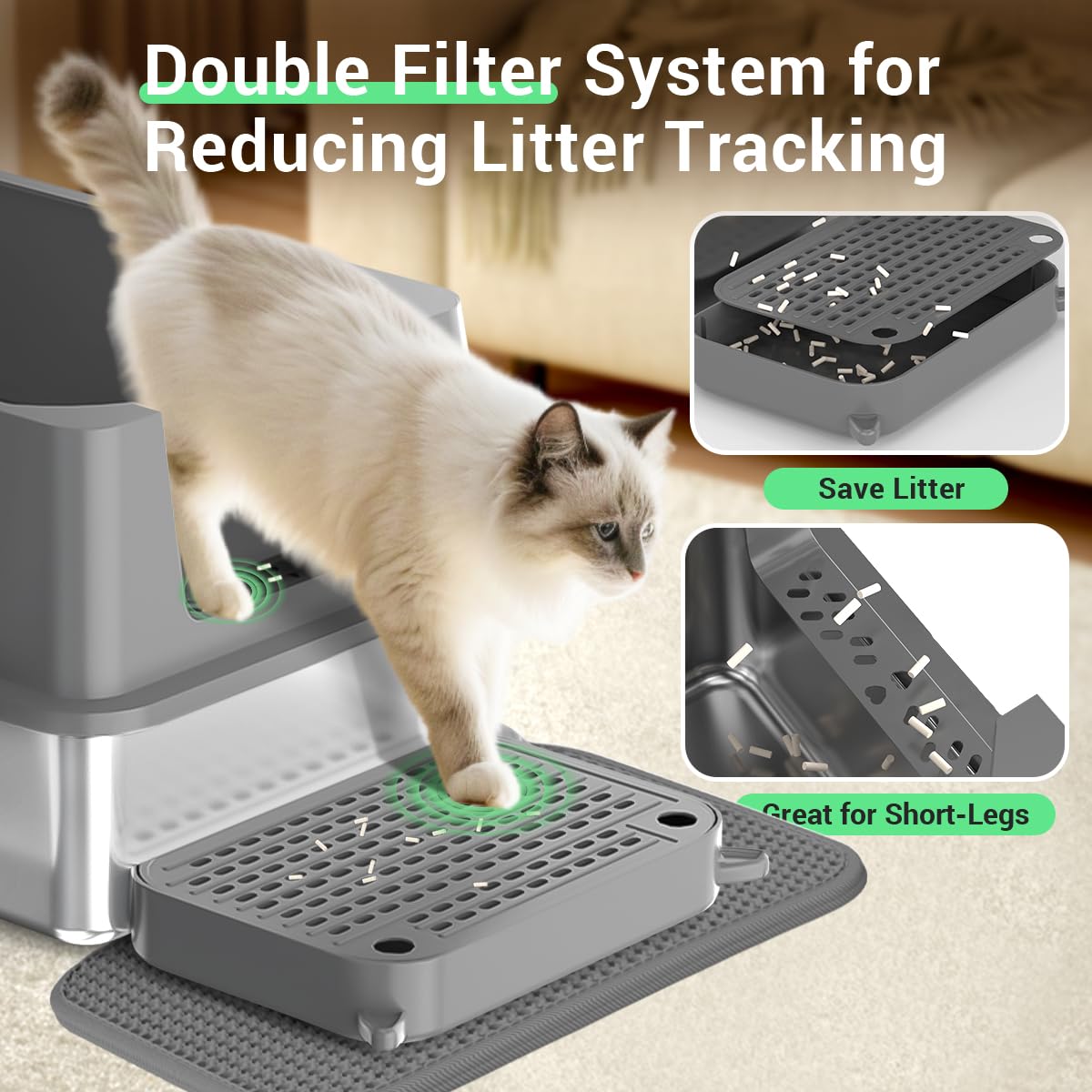 Extra Large Stainless Steel Cat Litter Box With High Sided Walls For Big Cats, Anti Urine Leakage, Odorless And Easy Cleaning, F